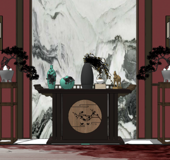 新中式轻奢端景条案su草图模型下载