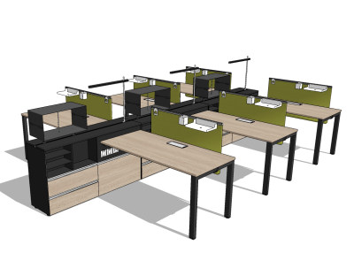 现代员工工位su草图模型下载