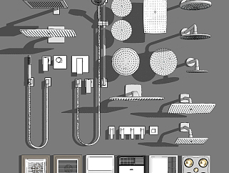现代淋浴花洒，开关，排气扇卫浴用品组合su草图模型下载