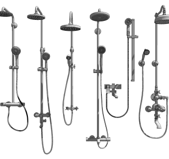 现代不锈钢淋浴花洒su草图模型下载