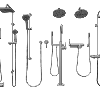 现代不锈钢淋浴花洒su草图模型下载