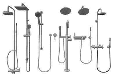 现代不锈钢淋浴花洒su草图模型下载