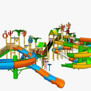现代水上乐园儿童滑梯，游乐设施器材su草图模型下载