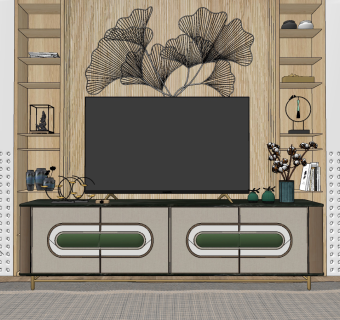 新中式轻奢电视柜su草图模型下载