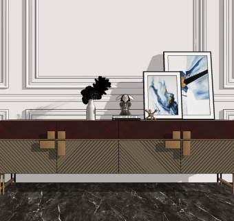 现代轻奢电视柜su草图模型下载