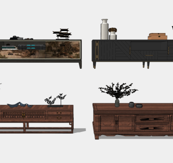 电视柜组合su草图模型下载