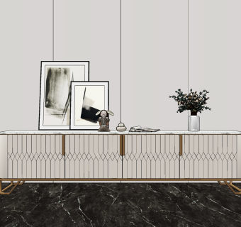 现代轻奢条纹电视柜su草图模型下载