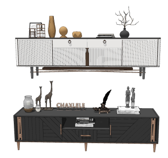 现代轻奢电视柜su草图模型下载