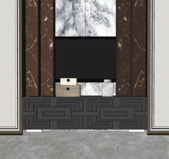 新中式入户电视柜su草图模型下载