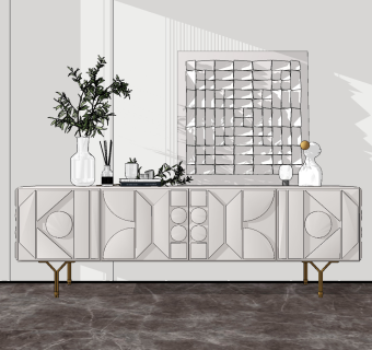 现代时尚电视柜su草图模型下载