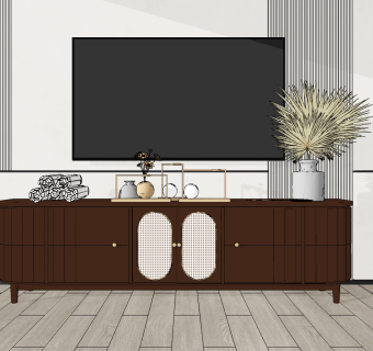 新中式实木电视柜su草图模型下载