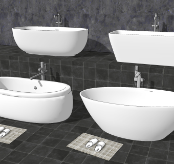 现代陶瓷外漏浴缸su草图模型下载