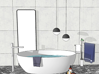 现代简易外漏浴缸,洗浴用品su草图模型下载