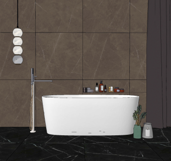 现代简约外漏浴缸，洗浴用品su草图模型下载