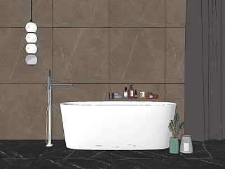 现代简约外漏浴缸，洗浴用品su草图模型下载