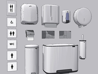 现代烘手机，抽纸盒卫浴用品组合su草图模型下载