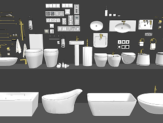 现代浴缸，台盆，马桶，卫浴用品su草图模型下载
