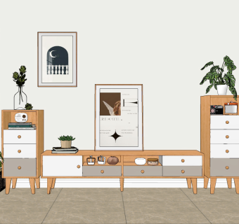 北欧现代简约电视柜su草图模型下载