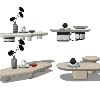 现代茶几花瓶,摆件su草图模型下载