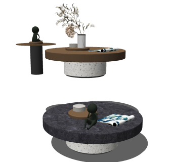 现代圆形茶几,摆件su草图模型下载