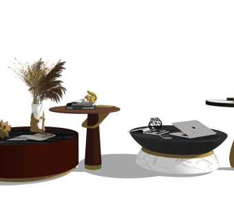 现代圆形茶几su草图模型下载