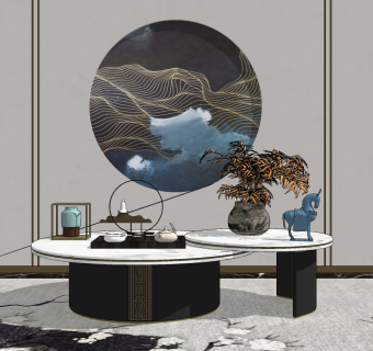 新中式茶几su草图模型下载