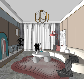 现代客厅su草图模型下载