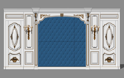 法式雕花软包背景墙su草图模型下载