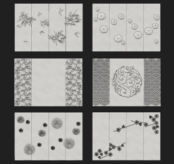 新中式浮雕硬包软包背景墙su草图模型下载
