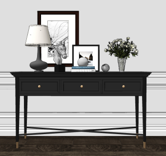 简美实木端景柜台su草图模型下载