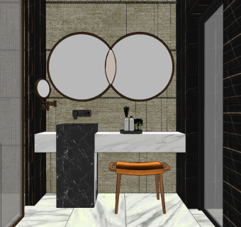 现代大理石洗手台台盆su草图模型下载