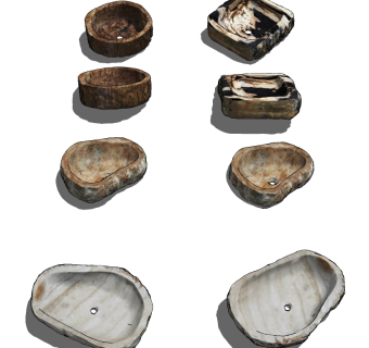 现代不规则形状洗石材洗手盆su草图模型下载