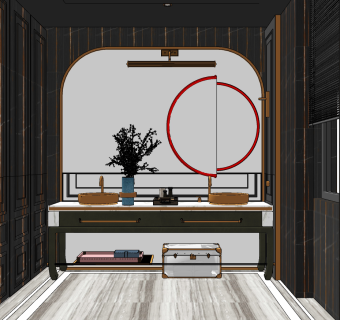 现代轻奢，大理石洗手台台盆su草图模型下载