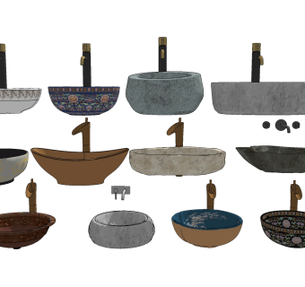 新中式现代外漏台上盆su草图模型下载