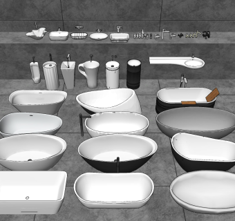 现代卫生间洗手盆组合su草图模型下载