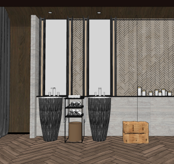 现代卫生间洗手台，毛巾su草图模型下载