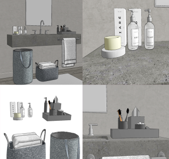 现代浴室柜洗手台洗漱用品su草图模型下载