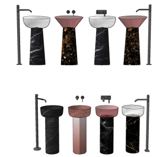 现代大理立柱式台盆su草图模型下载