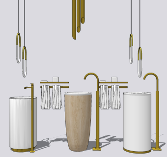 现代立式洗手盆su草图模型下载