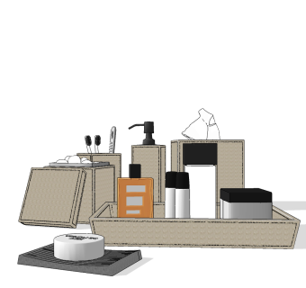 现代浴室洗漱用品，化妆品su草图模型下载