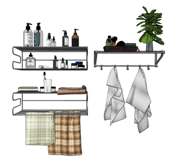 现代沐浴洗涤用品，浴室架su草图模型下载