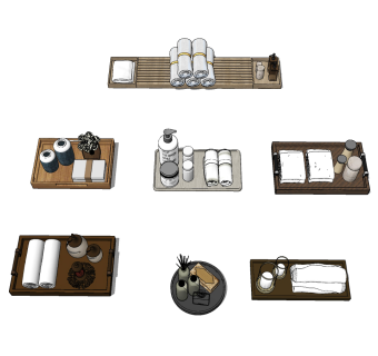 现代卫生间托盘饰品组合su草图模型下载