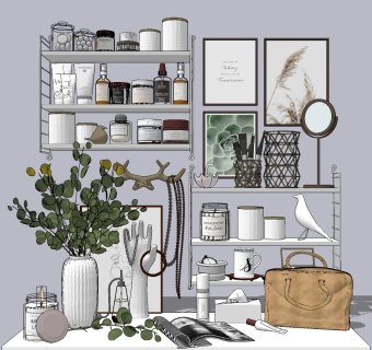 现代置物架洗浴用品，洗漱用品组合su草图模型下载