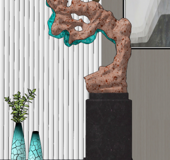 新中式绿松石假山雕塑摆件su草图模型下载