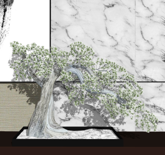 现代松树盆景摆件su草图模型下载