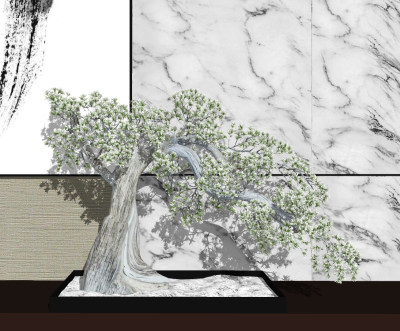 现代松树盆景摆件su草图模型下载