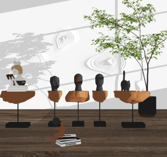 现代抽象人头雕塑摆件su草图模型下载