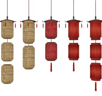 中式灯笼宫灯，吊灯su草图模型下载