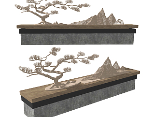新中式金属松树假山，摆件su草图模型下载