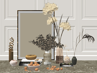 现代花艺，画框，花瓶，果盘装饰摆件su草图模型下载